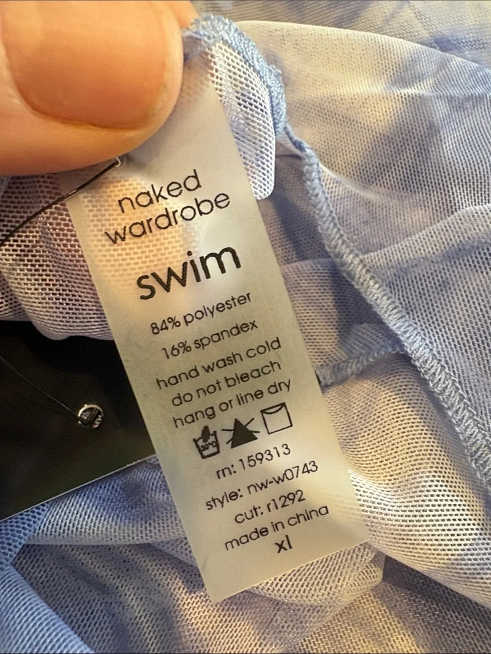 Naked Wardrobe Swim - Back on the Low Cover up dress. sheer blue. X Large. NWT
